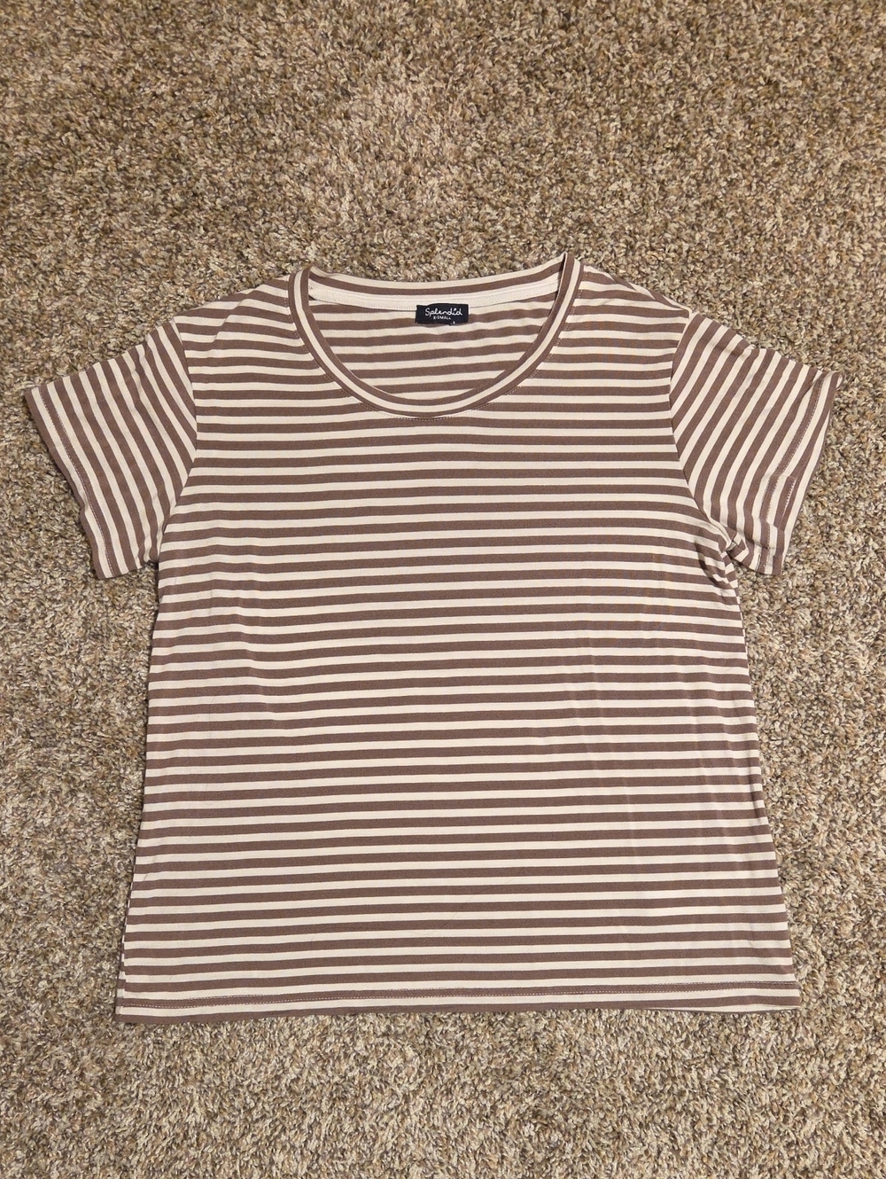 SPLENDID Taupe & White Striped Short Sleeve Tee